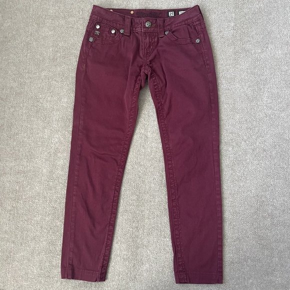 Miss Me Pants - Miss Me Pants Womens 25 Burgundy Red Crop Capri 26" Inseam Low Rise Skinny